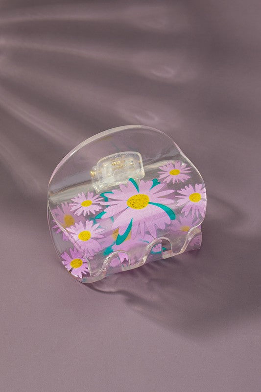 Clear lucite hair claw clip with flower prints