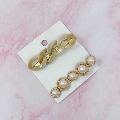 Marble Chain And Pearl Hair Clip Set