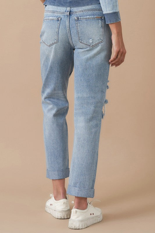 ROLLED UP BOYFRIEND JEANS - Affluza