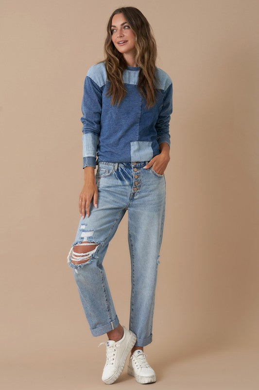 ROLLED UP BOYFRIEND JEANS - Affluza