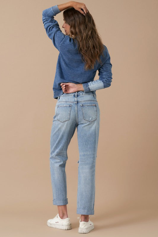 ROLLED UP BOYFRIEND JEANS - Affluza