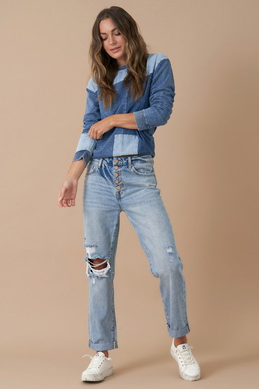 ROLLED UP BOYFRIEND JEANS - Affluza