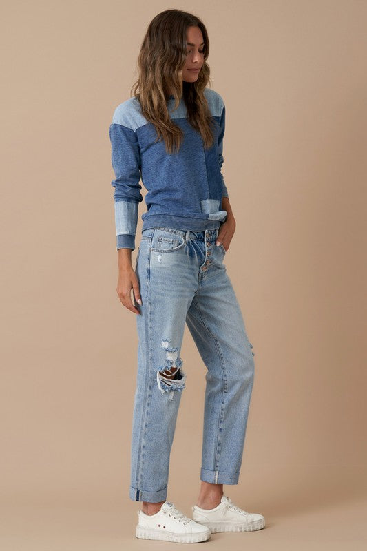 ROLLED UP BOYFRIEND JEANS - Affluza