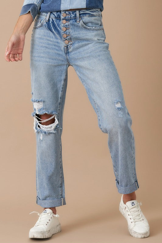 ROLLED UP BOYFRIEND JEANS - Affluza