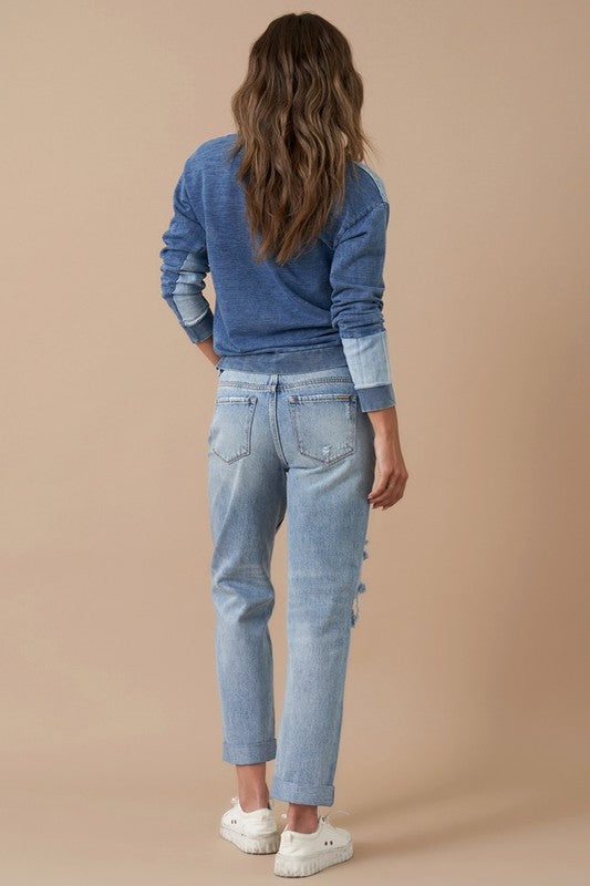 ROLLED UP BOYFRIEND JEANS - Affluza