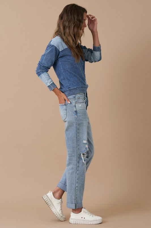 ROLLED UP BOYFRIEND JEANS - Affluza