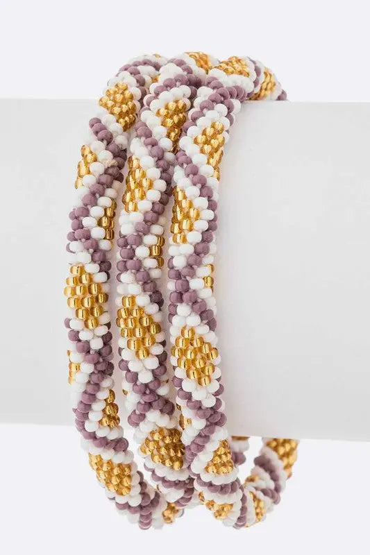 Lavender Gold Nepal Roll Up Bracelet Set