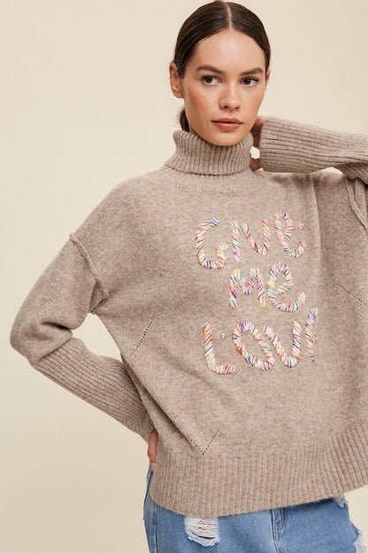 Give Me Love Stitched Mock Neck Sweater