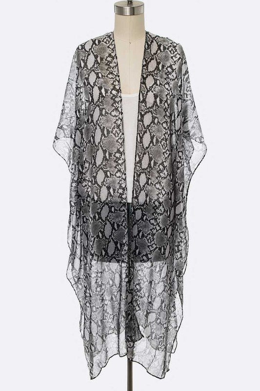 Python Snake Printed Long Kimono Cardigan