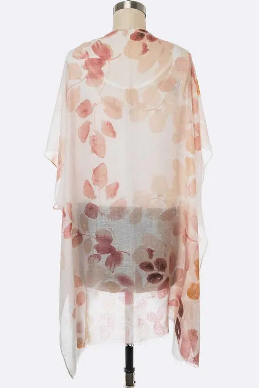 Watercolor Leaf Print Kimono Cardigan AFFLUZA.COM