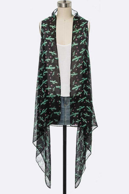 Cactus Printed Light Weight Long Vest