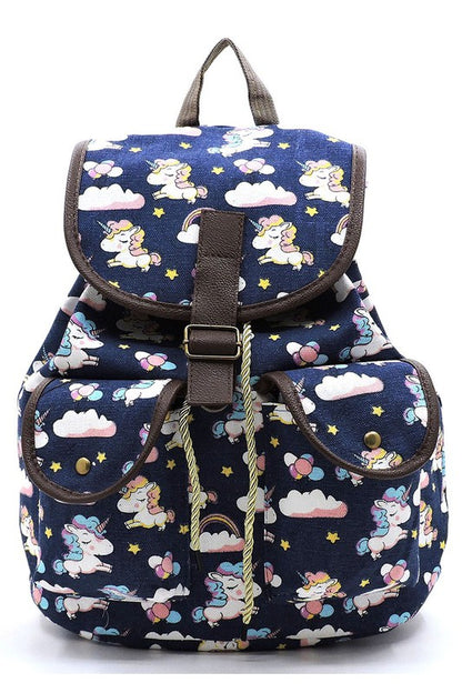 Unicorn Printed Canvas Backpack