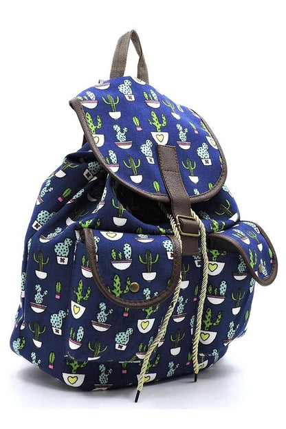 Cactus Printed Canvas Backpack