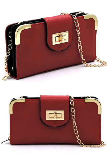 Fashion Turn Lock Crossbody Wallet