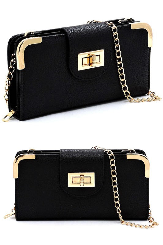 Fashion Turn Lock Crossbody Wallet