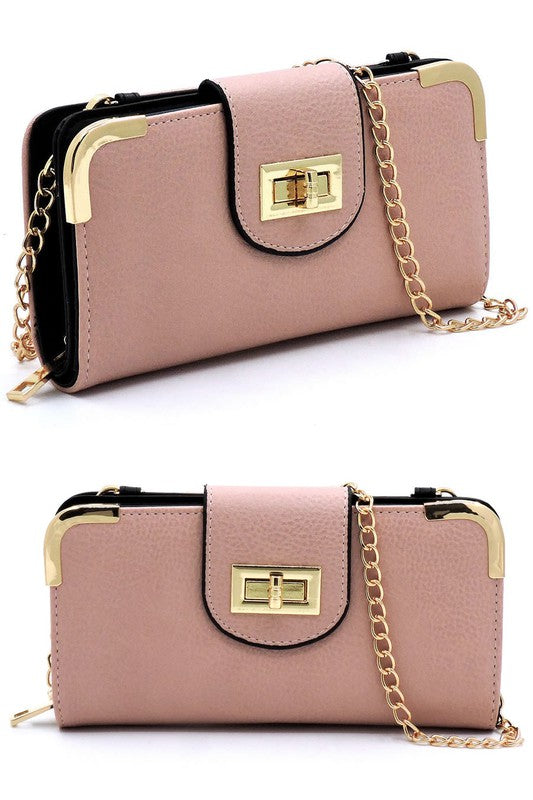 Fashion Turn Lock Crossbody Wallet