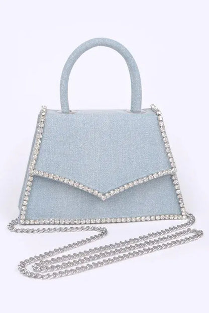 Rhinestone Accent Denim Top Handle Clutch Bag Artini Accessories