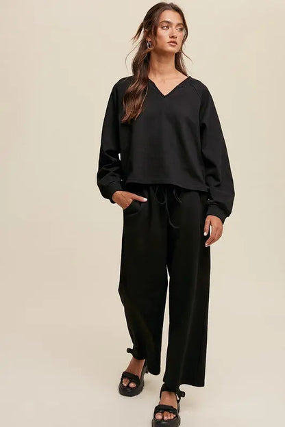 V-neck Sweatshirt and Pants Set Listicle