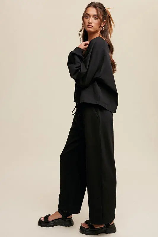 V-neck Sweatshirt and Pants Set Listicle