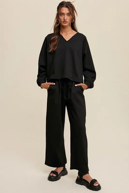 V-neck Sweatshirt and Pants Set Listicle