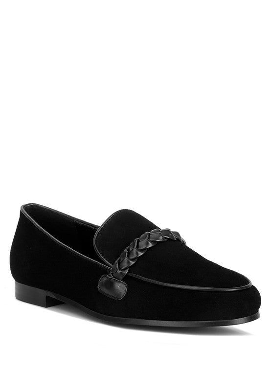 Echo Suede Leather Braided Detail Loafers