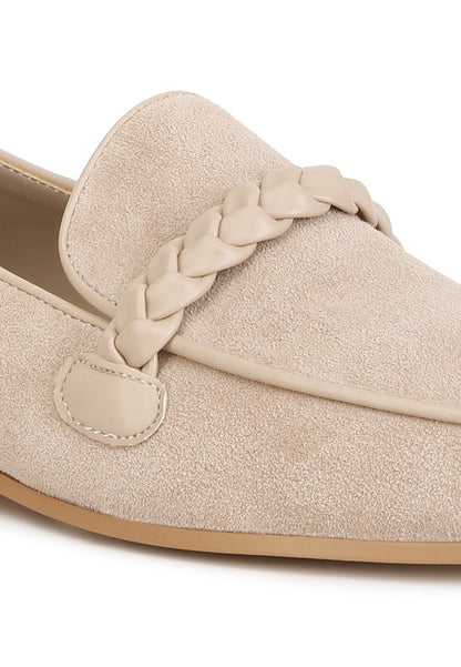 Echo Suede Leather Braided Detail Loafers