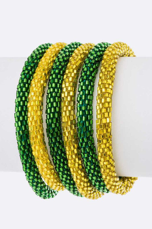 Green Yellow Team Color Nepal Roll On Bracelet Set