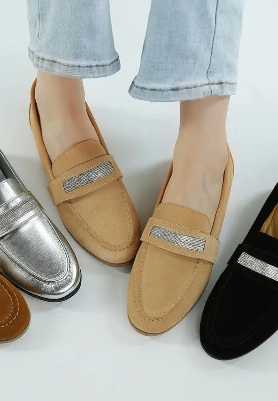 New Ode Rhinestone Penny Strap Loafers Loafers Rag Company