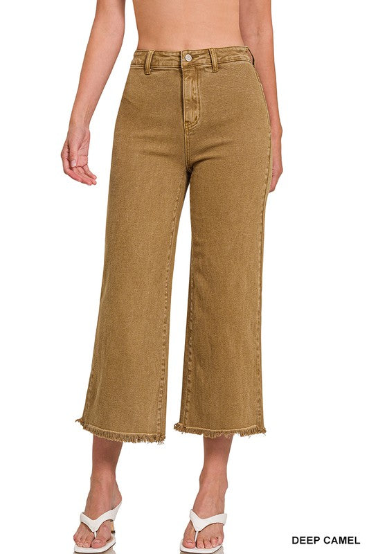 Acid Washed High Waist Frayed Hem Straight Pants