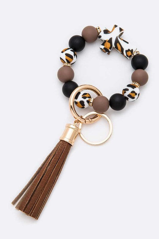 Leopard Printed Cross Silicon Bracelet Key Chain