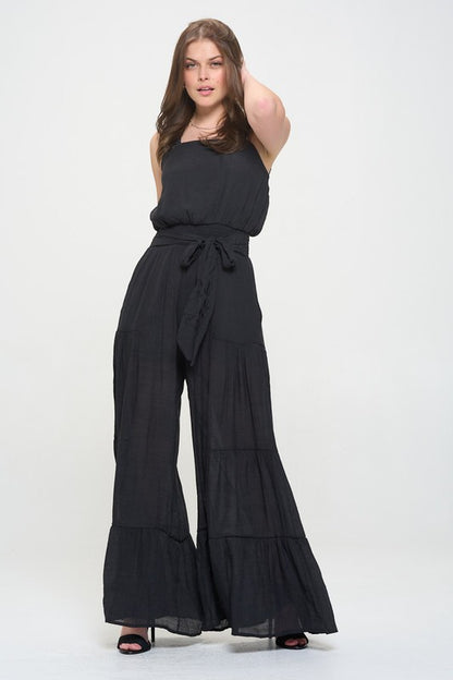 ELASTIC STRAP TIERED JUMPSUIT