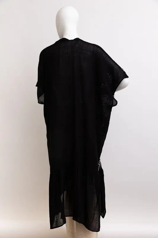 Boho Tribal Embroidered Longline Kimono AFFLUZA.COM