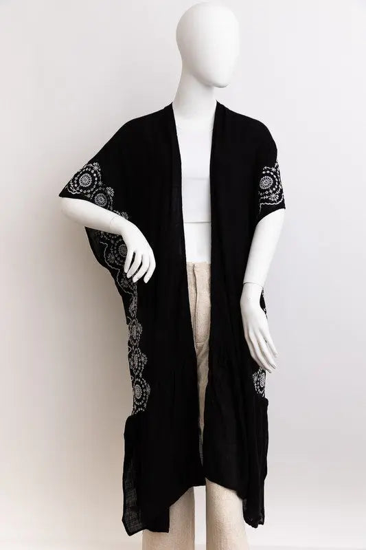 Boho Tribal Embroidered Longline Kimono AFFLUZA.COM