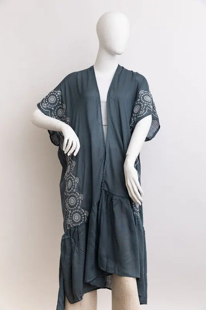 Boho Tribal Embroidered Longline Kimono AFFLUZA.COM