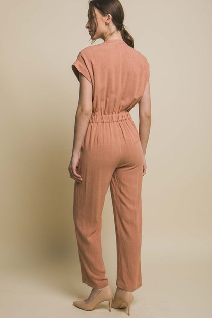 V-Neck Pocketed Jumpsuit