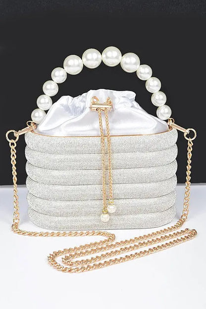 Pearl Handle Rhinestone Statement Bucket Clutch Artini Accessories