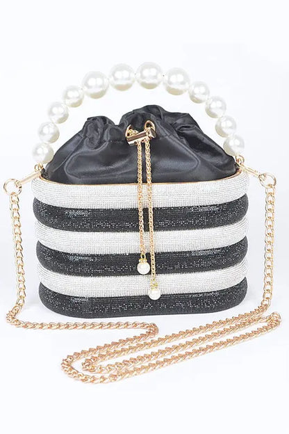 Pearl Handle Rhinestone Statement Bucket Clutch Artini Accessories