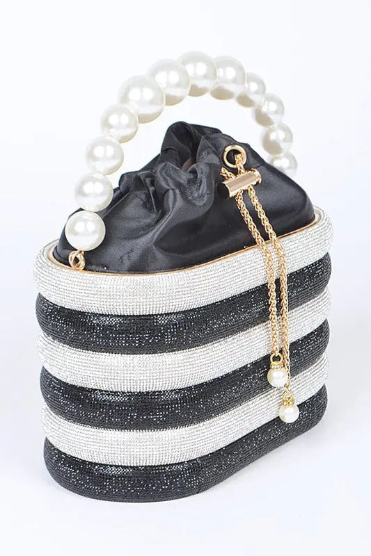 Pearl Handle Rhinestone Statement Bucket Clutch Artini Accessories