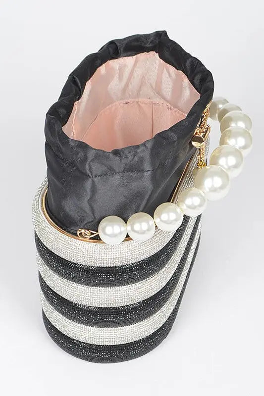 Pearl Handle Rhinestone Statement Bucket Clutch Artini Accessories