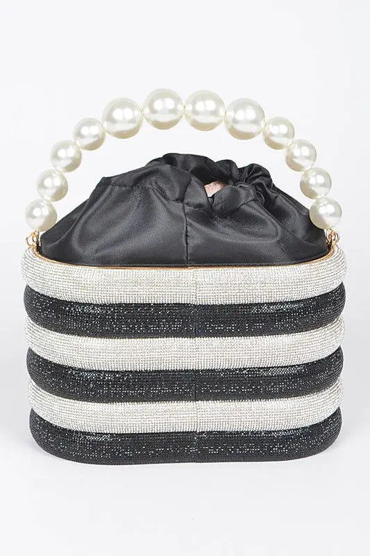 Pearl Handle Rhinestone Statement Bucket Clutch Artini Accessories