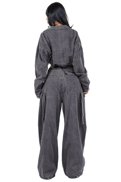 FAHION DENIM TWO PIECE PANT SET