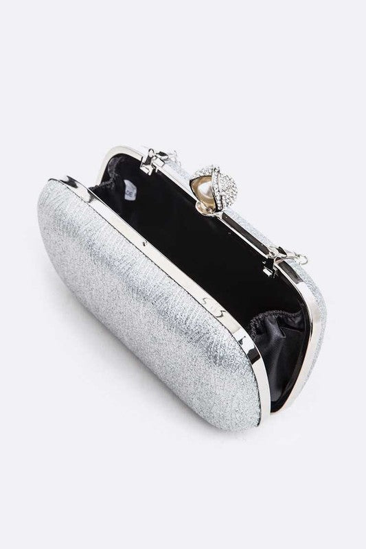 Crystal Flower Statement Satin Heart Shape Clutch