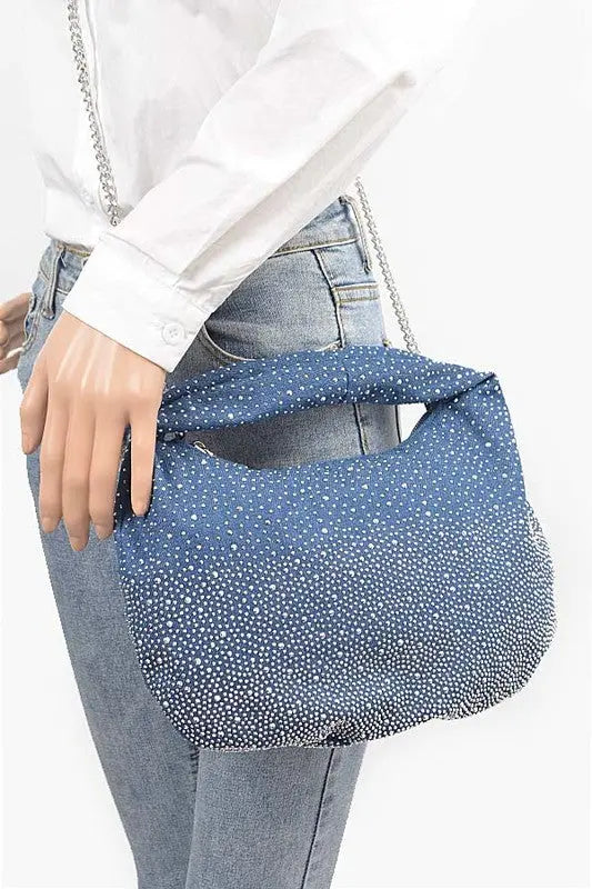 Micro Studs Convertible Denim Hobo Bag Artini Accessories