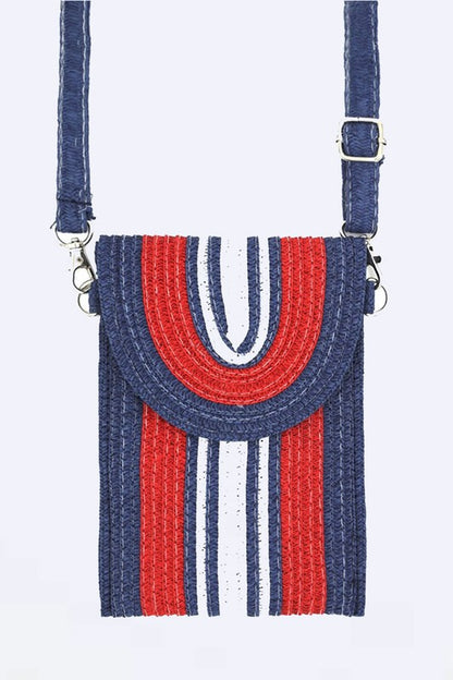 Mix Color Straw Crossbody Phone Bag