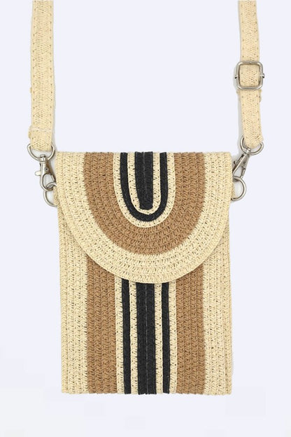 Mix Color Straw Crossbody Phone Bag