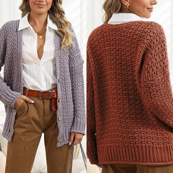 chunky cable knit oversize cardigan - Affluza