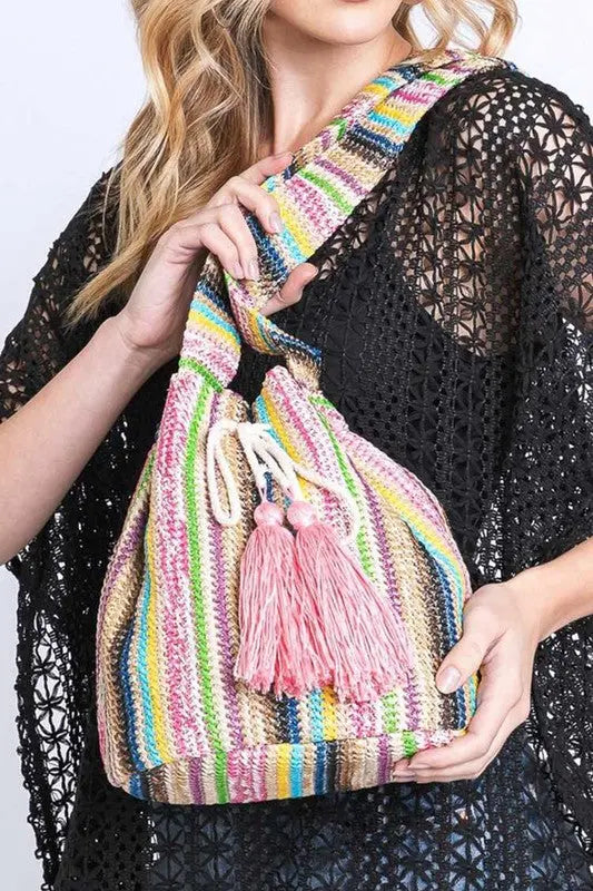 Boho Stripe Bucket Swing Bag LA Jewelry Plaza