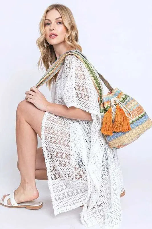 Mix Color Tassel Boho Swing Bucket Bag LA Jewelry Plaza