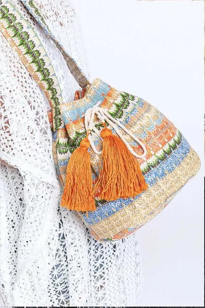 Mix Color Tassel Boho Swing Bucket Bag LA Jewelry Plaza