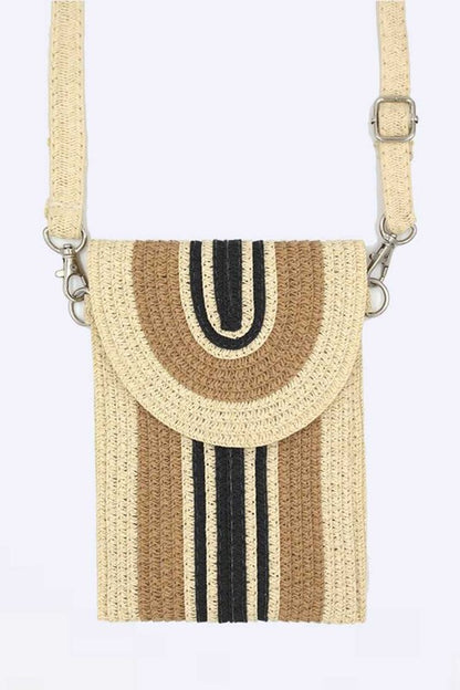 Mix Color Straw Crossbody Phone Bag